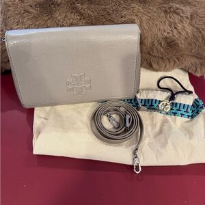 Tory Burch Light Gray Leather Crossbody